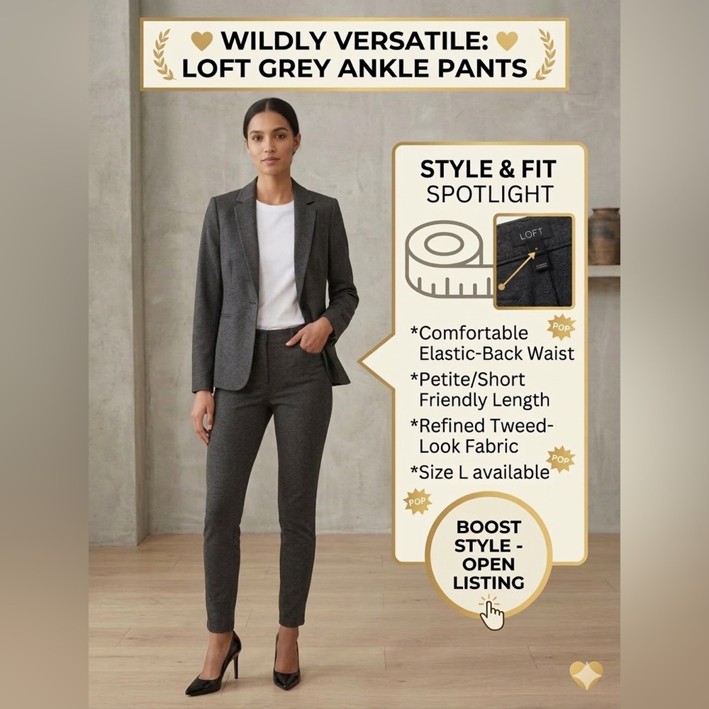 LOFT Grey Petite Ankle Pantsuit Pants